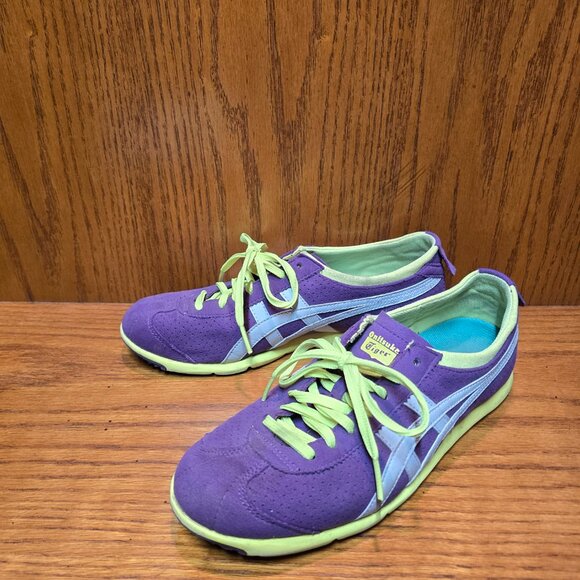 Onitsuka Tiger Rio Runner Shoes Purple synthetic suede White/Lime Green Size 7.5 - Picture 3 of 10